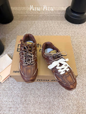 MIUMIU 26S PERFORATED SNEAKERS IN DARK BROWN CALFSKIN