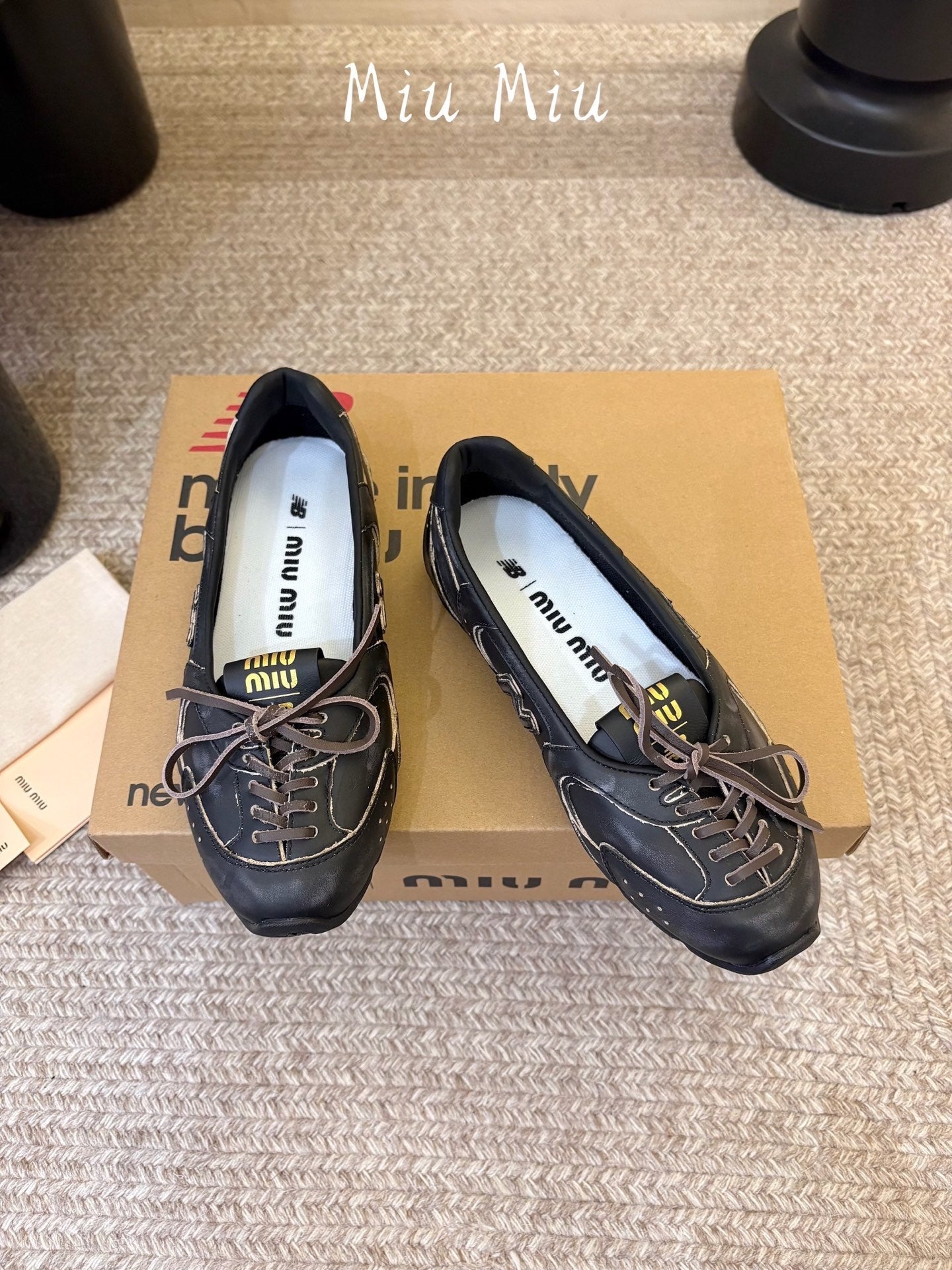 MIUMIU 26S LACE-UP BALLET IN BLACK CALFSKIN