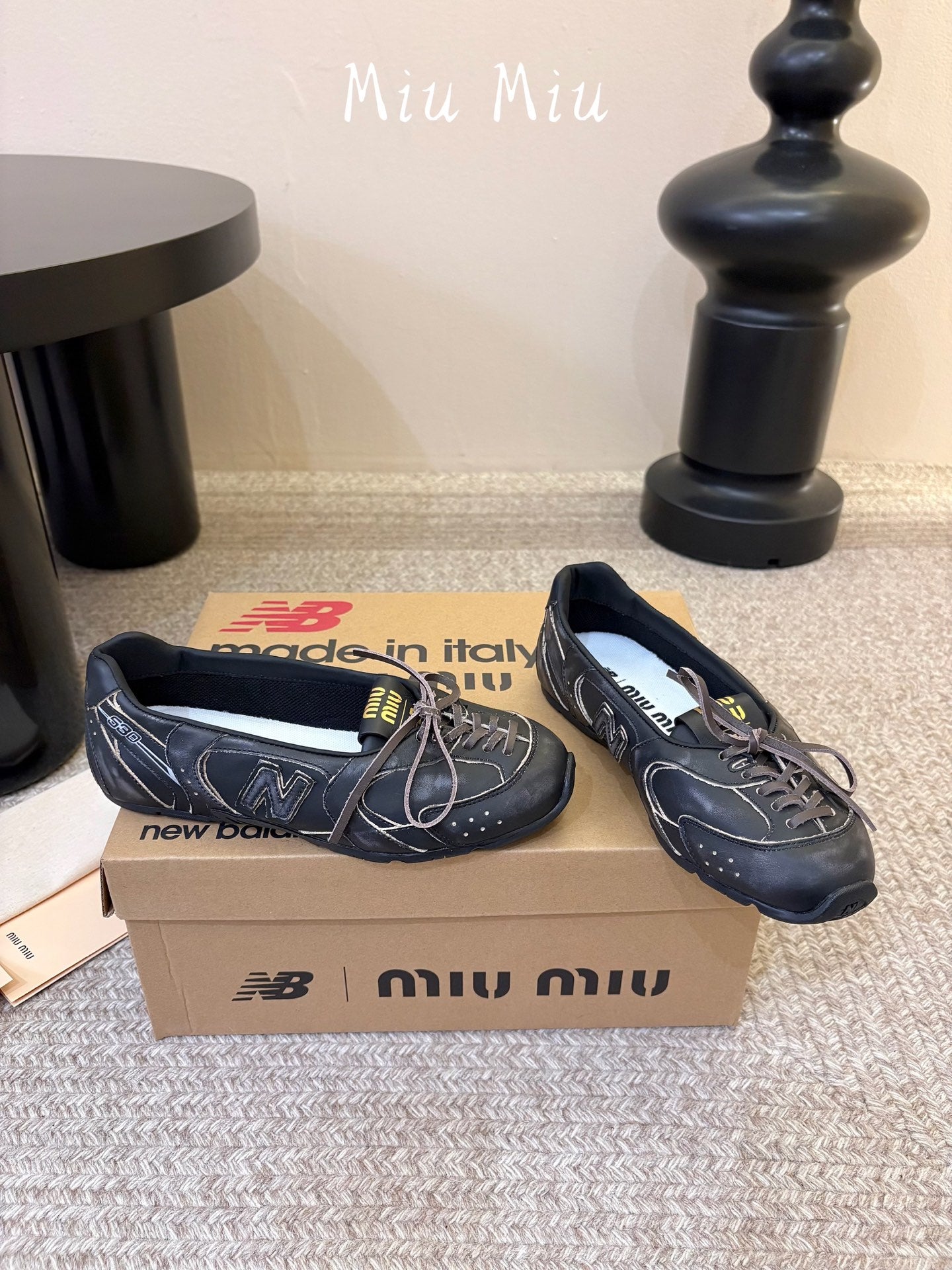 MIUMIU 26S LACE-UP BALLET IN BLACK CALFSKIN