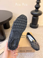 MIUMIU 26S LACE-UP BALLET IN BLACK CALFSKIN