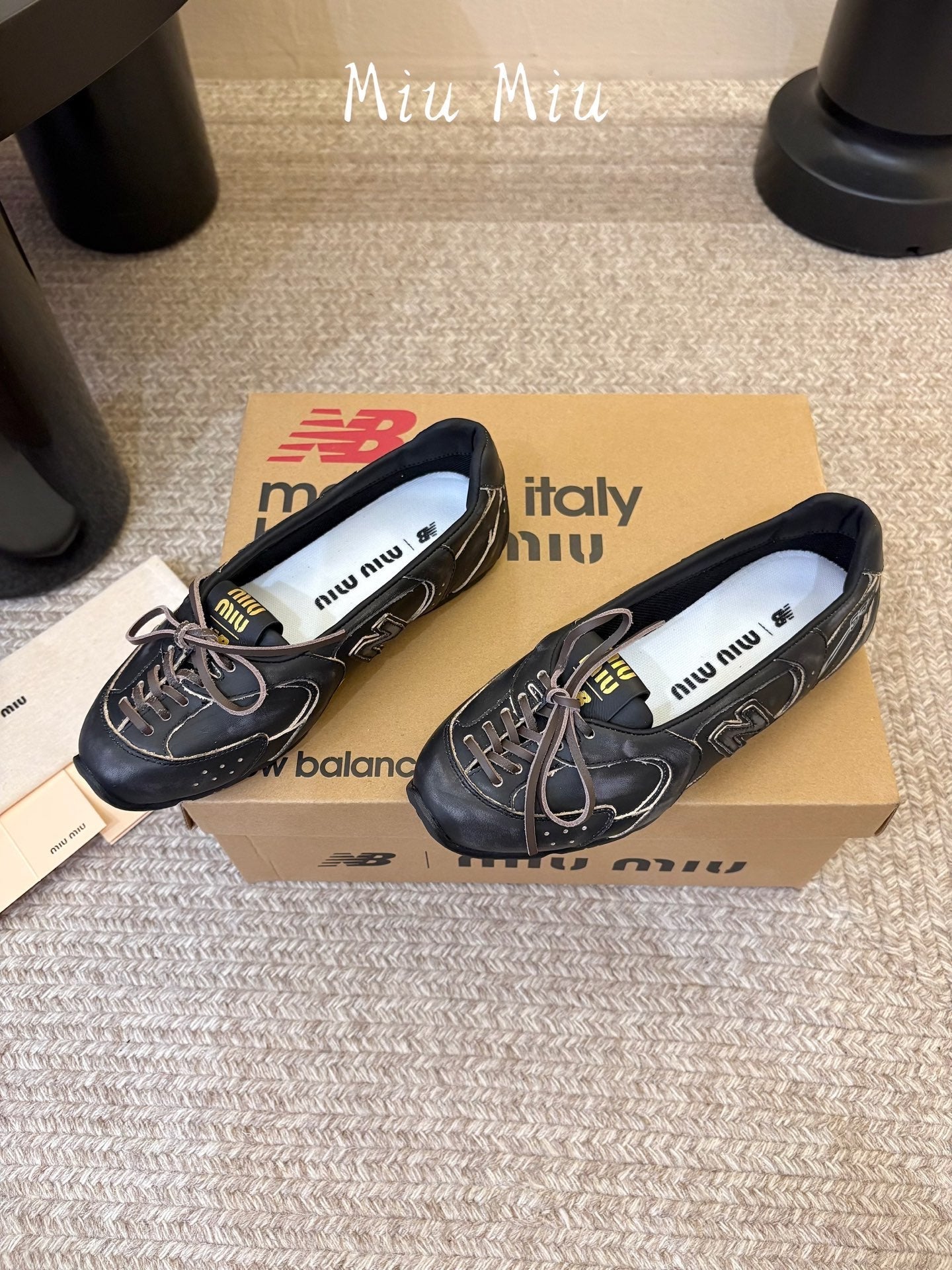 MIUMIU 26S LACE-UP BALLET IN BLACK CALFSKIN