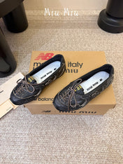 MIUMIU 26S LACE-UP BALLET IN BLACK CALFSKIN