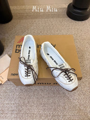 MIUMIU 26S LACE-UP BALLET IN CREAM WHITE CALFSKIN