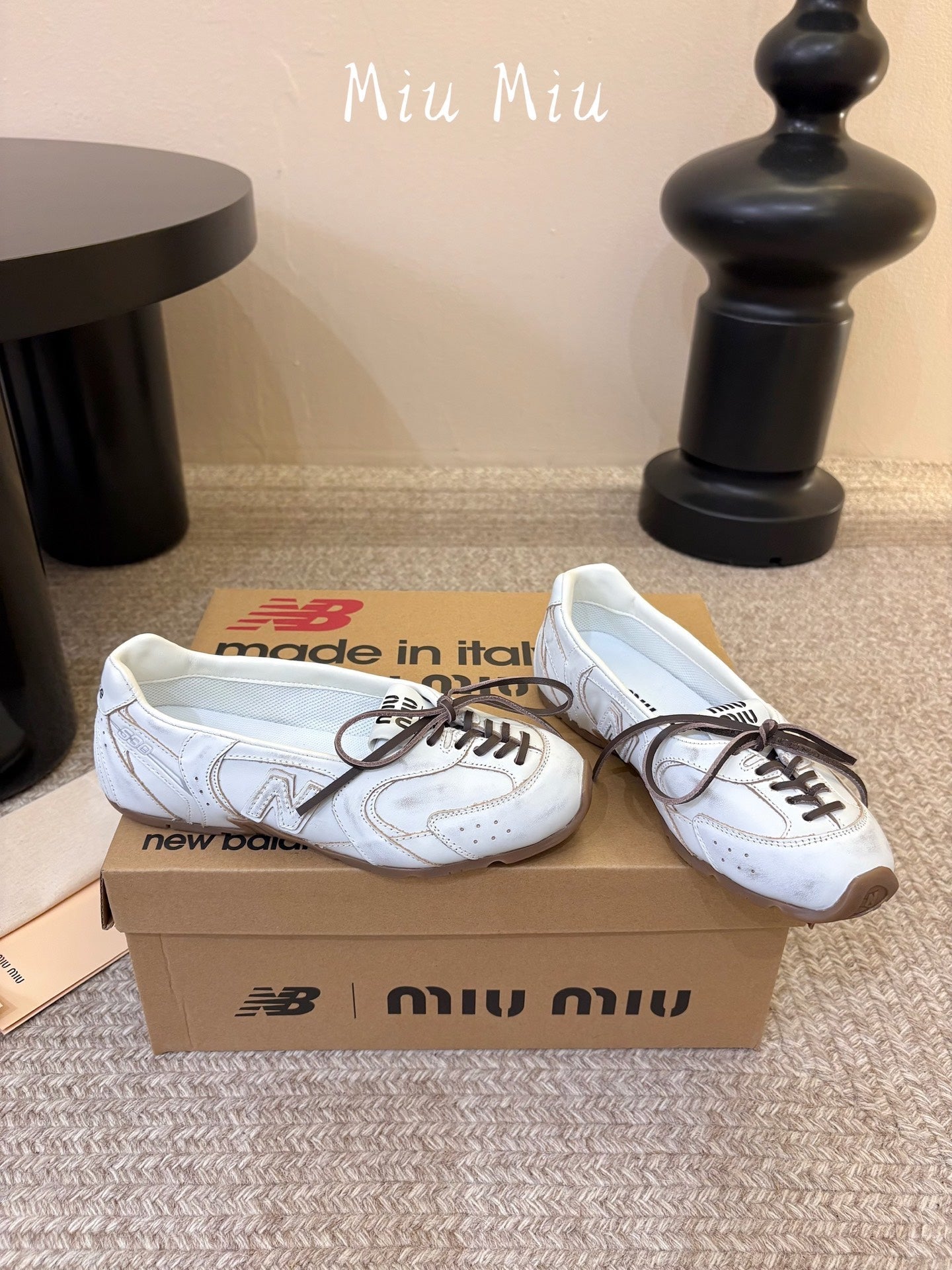 MIUMIU 26S LACE-UP BALLET IN CREAM WHITE CALFSKIN