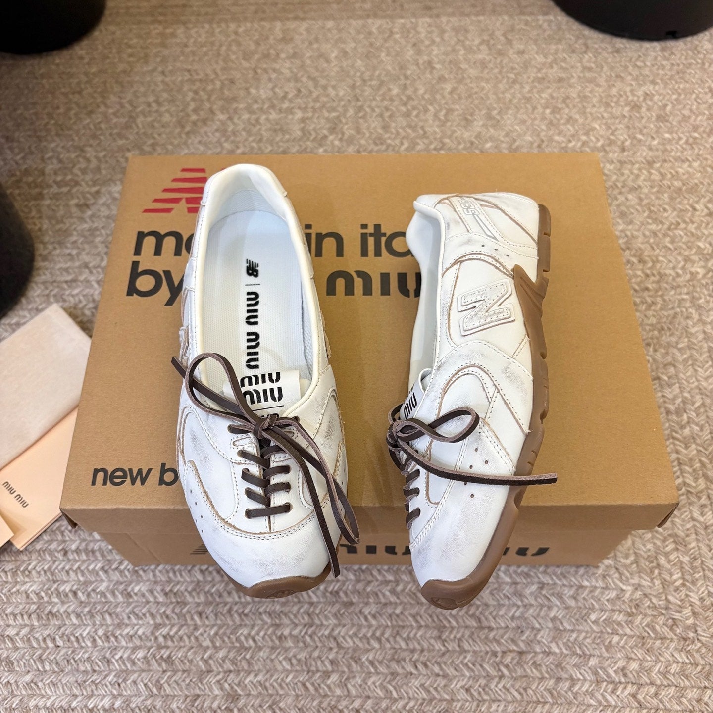 MIUMIU 26S LACE-UP BALLET IN CREAM WHITE CALFSKIN