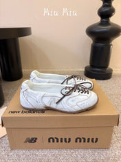 MIUMIU 26S LACE-UP BALLET IN CREAM WHITE CALFSKIN