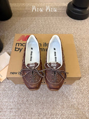 MIUMIU 26S LACE-UP BALLET IN DARK BROWN CALFSKIN