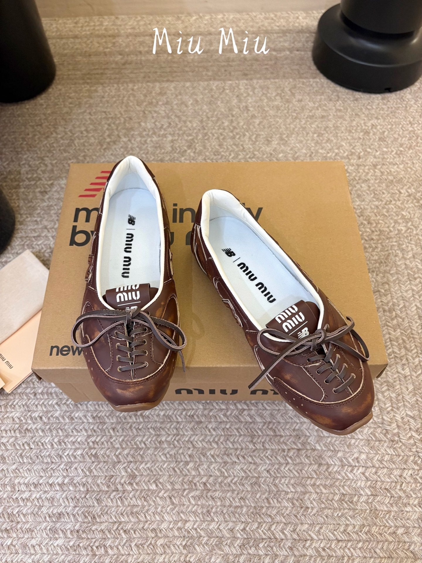 MIUMIU 26S LACE-UP BALLET IN DARK BROWN CALFSKIN