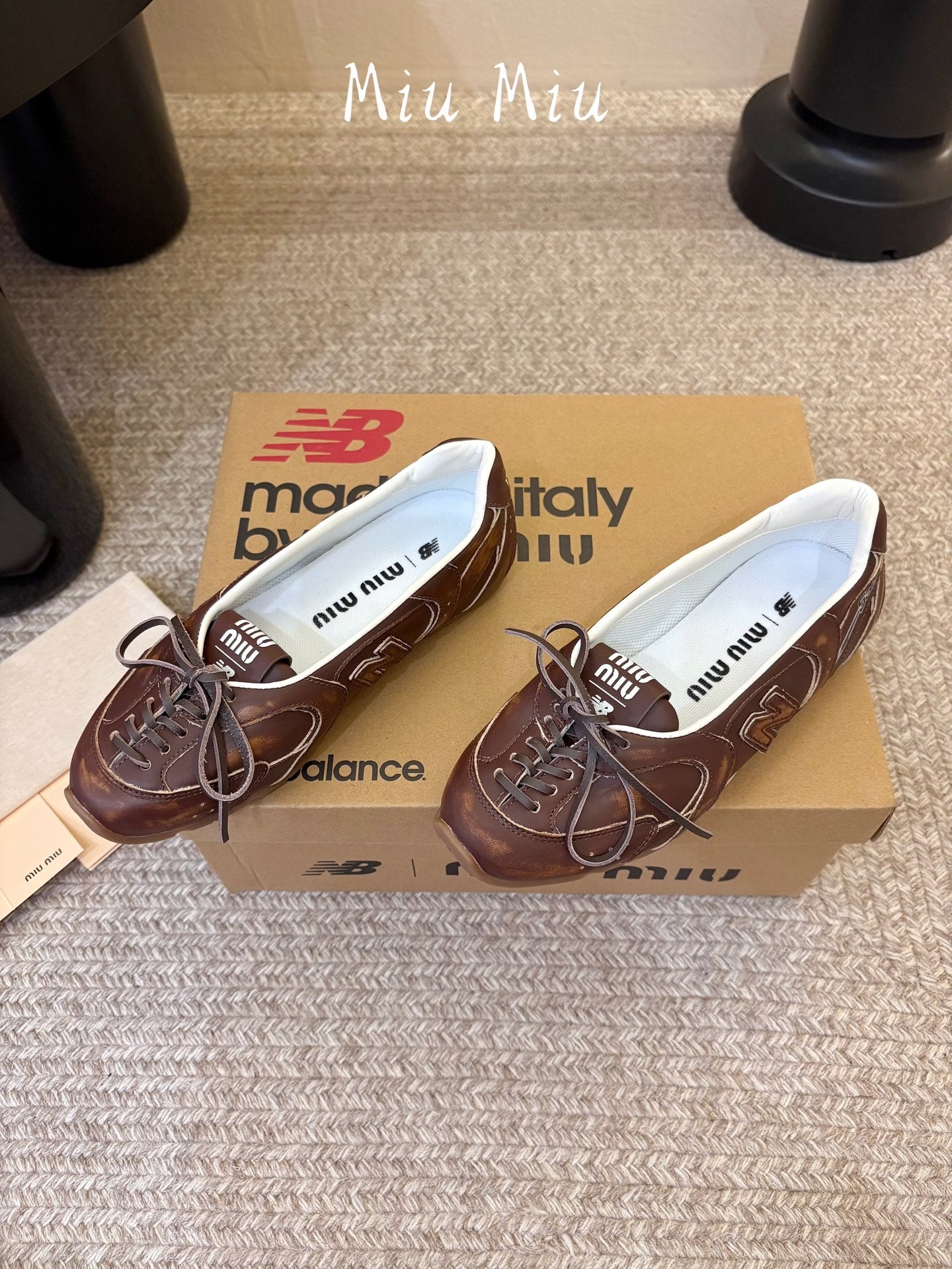 MIUMIU 26S LACE-UP BALLET IN DARK BROWN CALFSKIN