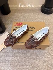 MIUMIU 26S LACE-UP BALLET IN DARK BROWN CALFSKIN