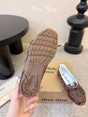 MIUMIU 26S LACE-UP BALLET IN DARK BROWN CALFSKIN