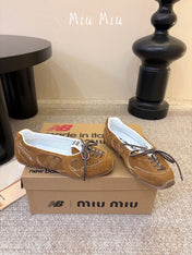 MIUMIU 26S LACE-UP BALLET IN BROWN SUEDE