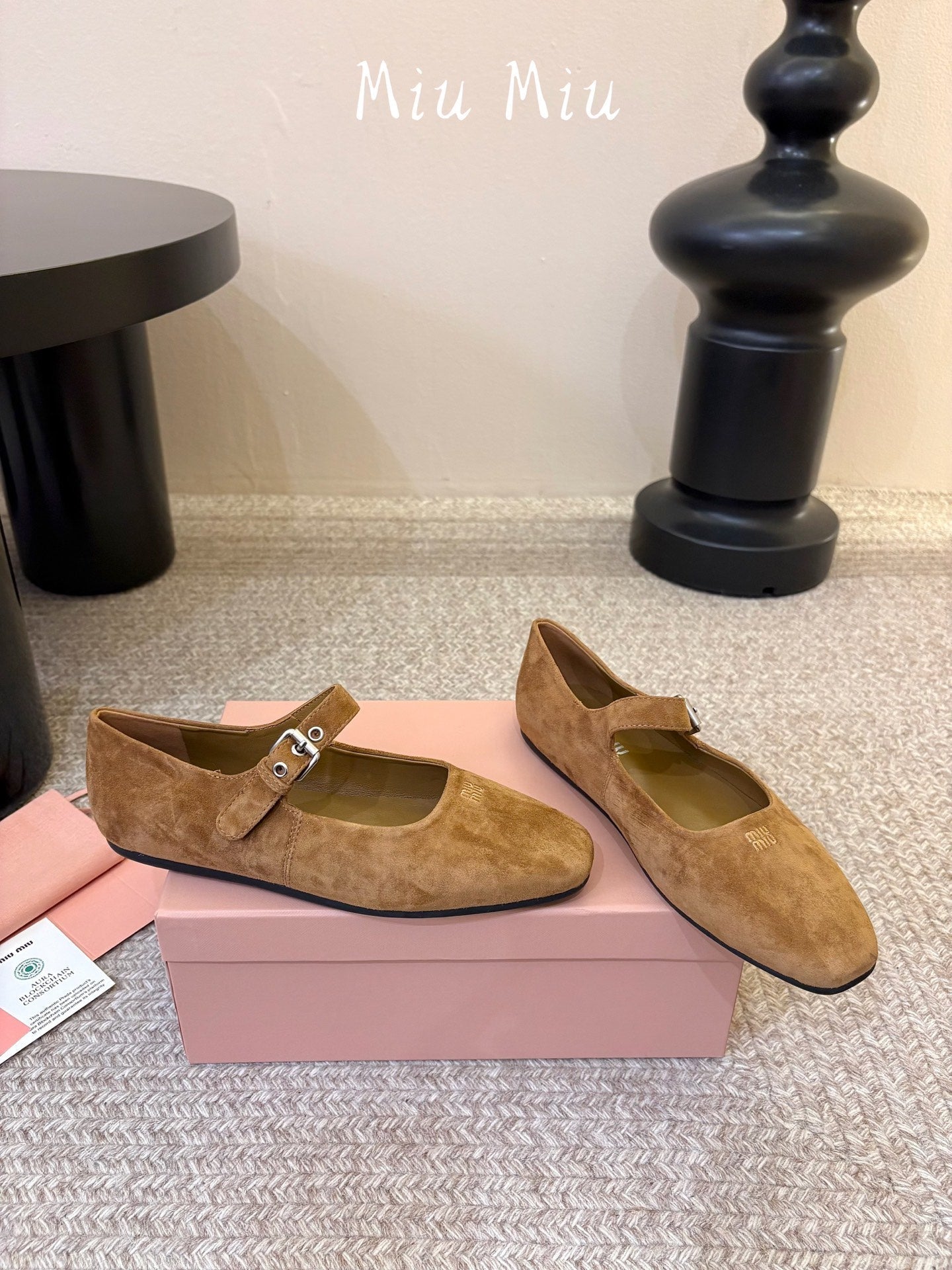 MIUMIU 26S MARY JANE BALLET IN CAMEL BROWN SUEDE