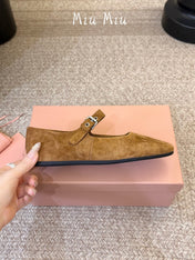 MIUMIU 26S MARY JANE BALLET IN CAMEL BROWN SUEDE