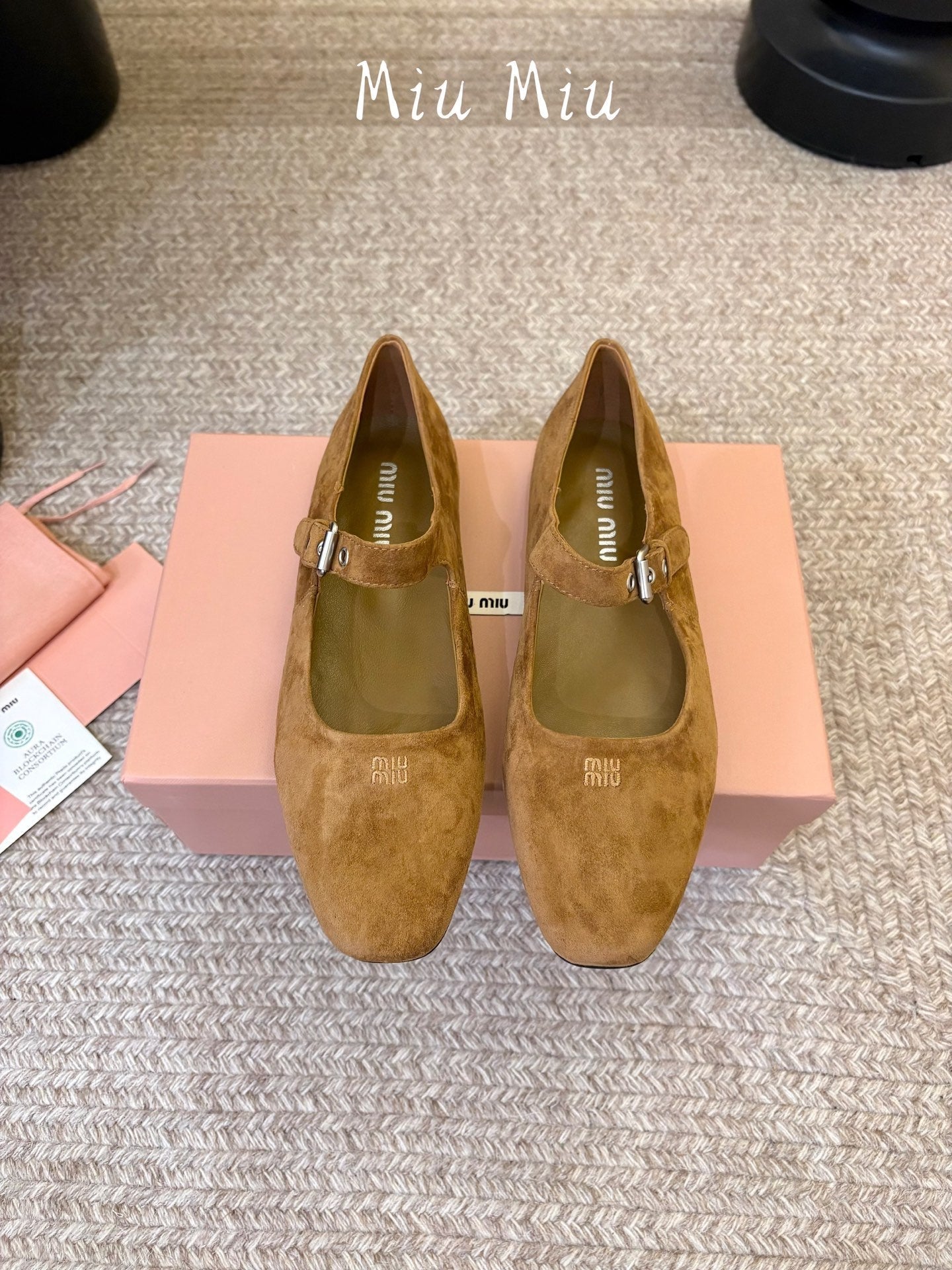 MIUMIU 26S MARY JANE BALLET IN CAMEL BROWN SUEDE