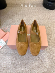 MIUMIU 26S MARY JANE BALLET IN CAMEL BROWN SUEDE
