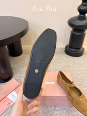 MIUMIU 26S MARY JANE BALLET IN CAMEL BROWN SUEDE