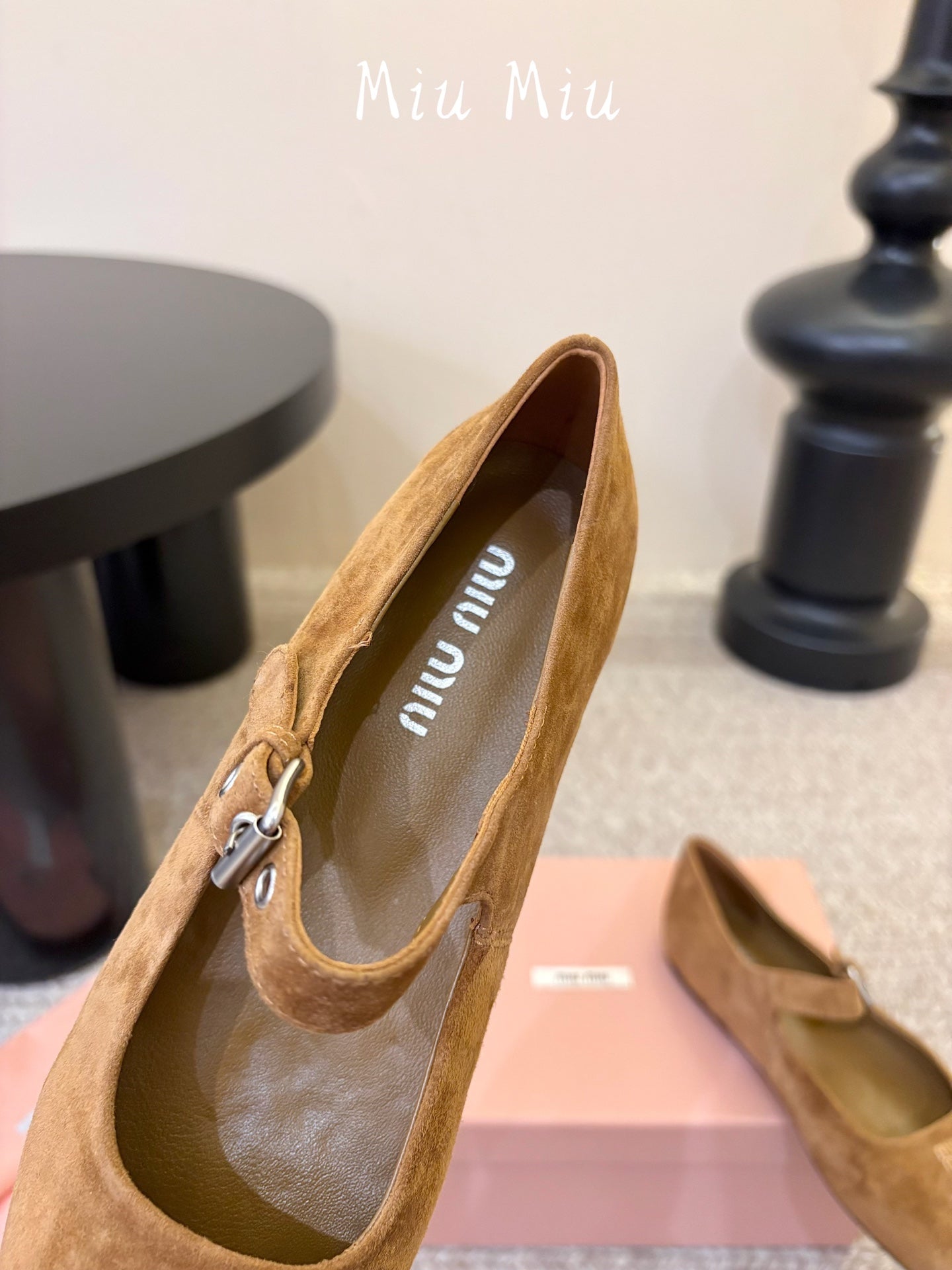 MIUMIU 26S MARY JANE BALLET IN CAMEL BROWN SUEDE