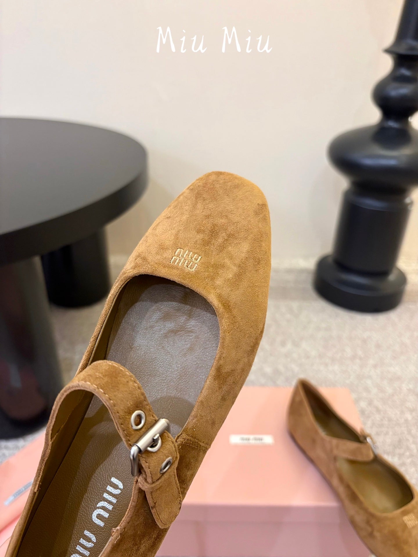 MIUMIU 26S MARY JANE BALLET IN CAMEL BROWN SUEDE