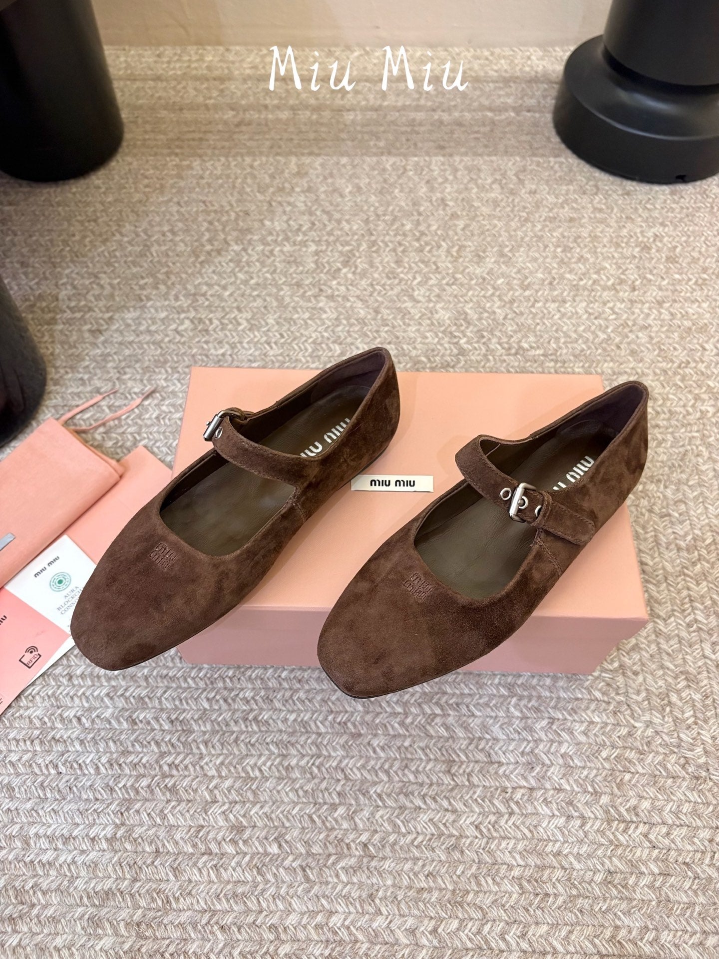 MIUMIU 26S MARY JANE BALLET IN DARK BROWN SUEDE