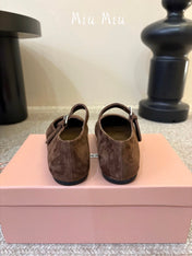 MIUMIU 26S MARY JANE BALLET IN DARK BROWN SUEDE