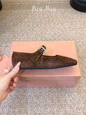 MIUMIU 26S MARY JANE BALLET IN DARK BROWN SUEDE