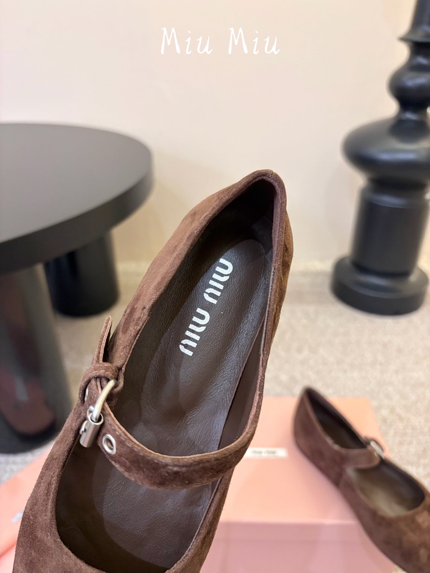 MIUMIU 26S MARY JANE BALLET IN DARK BROWN SUEDE
