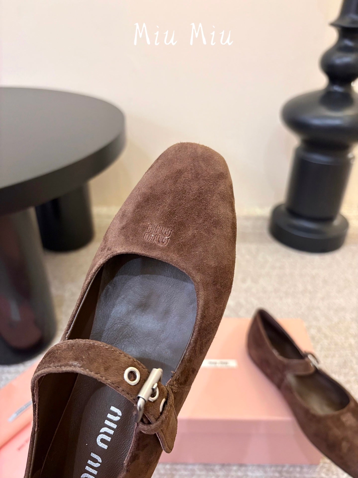 MIUMIU 26S MARY JANE BALLET IN DARK BROWN SUEDE