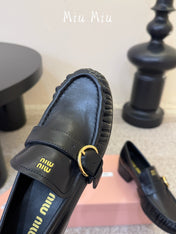 MIUMIU 26S HEEL LOAFERS 50 MM IN BLACK CALFSKIN