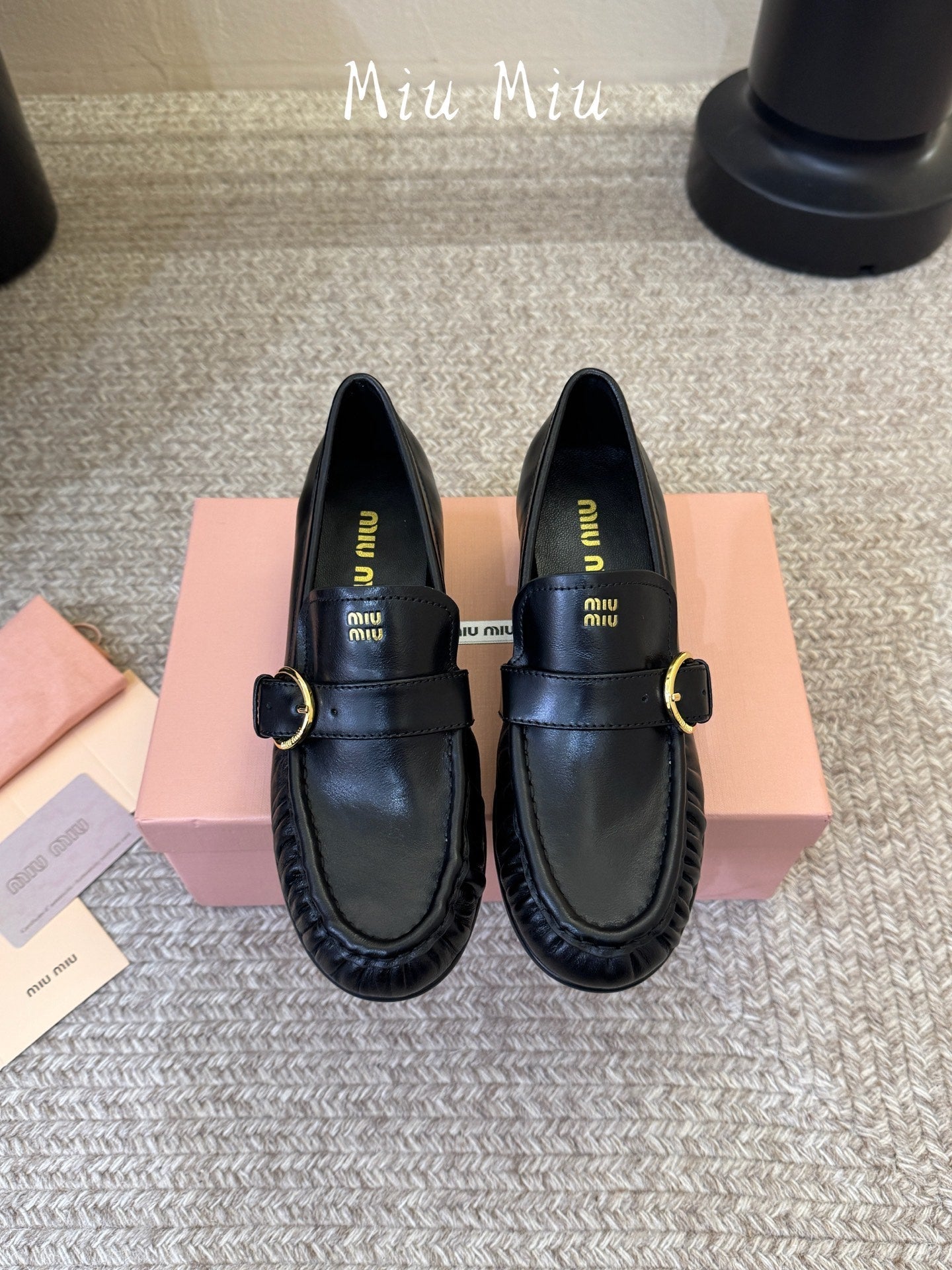 MIUMIU 26S HEEL LOAFERS 50 MM IN BLACK CALFSKIN