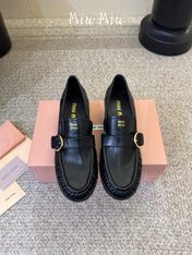 MIUMIU 26S HEEL LOAFERS 50 MM IN BLACK CALFSKIN