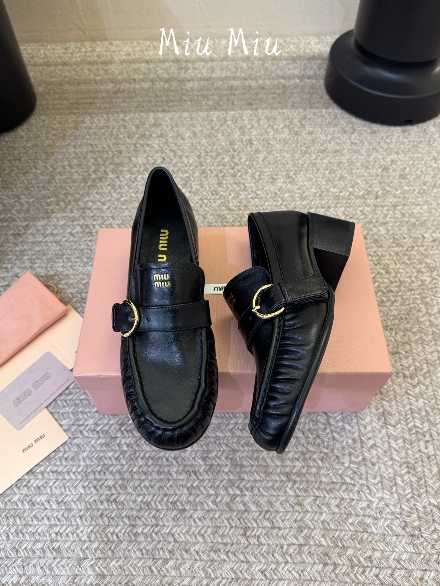 MIUMIU 26S HEEL LOAFERS 50 MM IN BLACK CALFSKIN