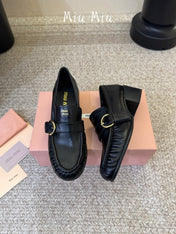 MIUMIU 26S HEEL LOAFERS 50 MM IN BLACK CALFSKIN