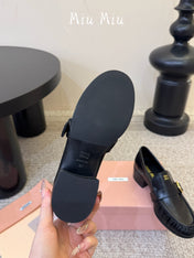 MIUMIU 26S HEEL LOAFERS 50 MM IN BLACK CALFSKIN