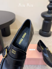 MIUMIU 26S HEEL LOAFERS 50 MM IN BLACK CALFSKIN
