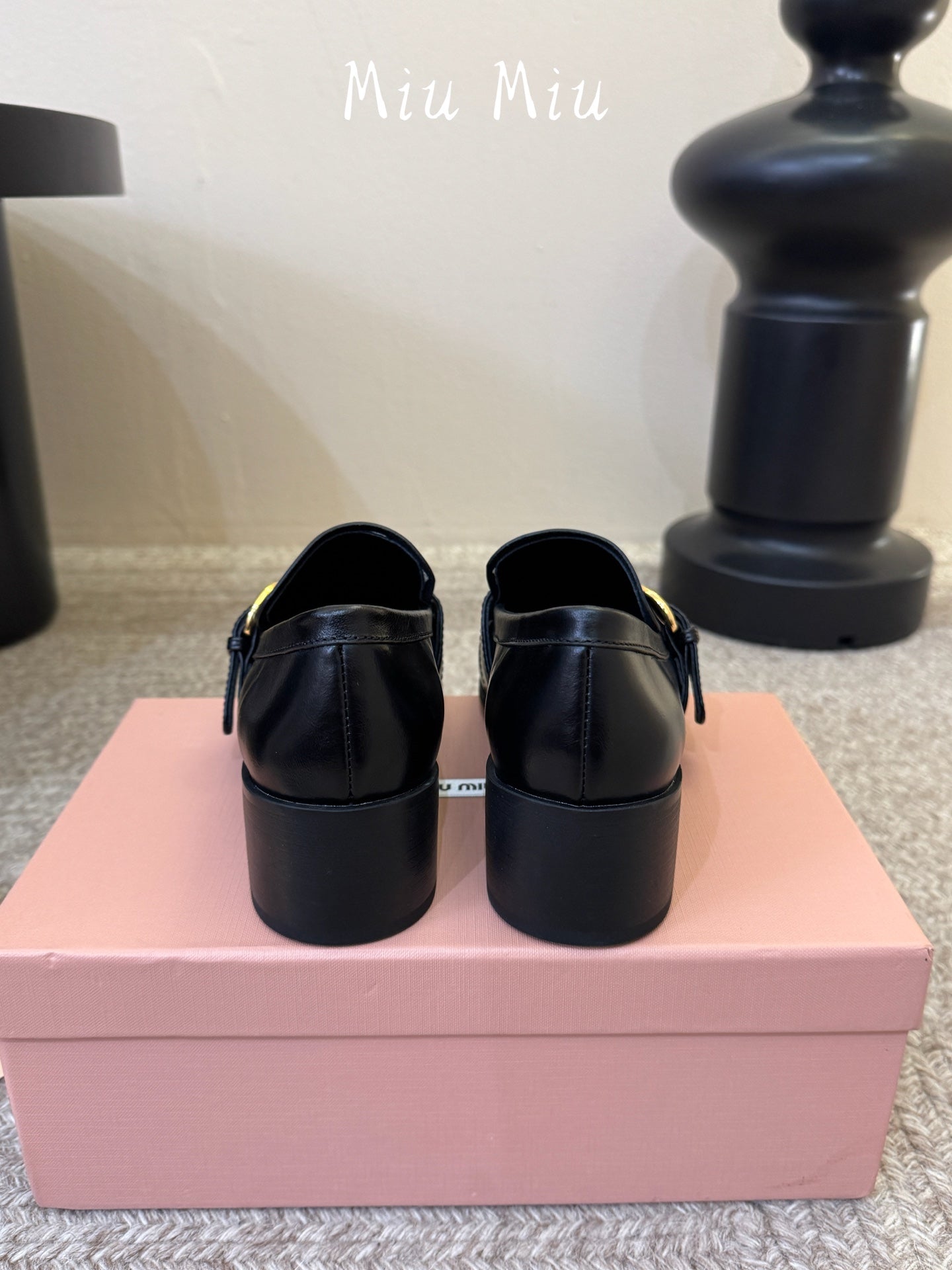 MIUMIU 26S HEEL LOAFERS 50 MM IN BLACK CALFSKIN
