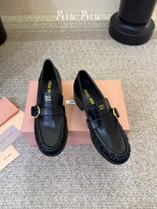 MIUMIU 26S HEEL LOAFERS 50 MM IN BLACK CALFSKIN