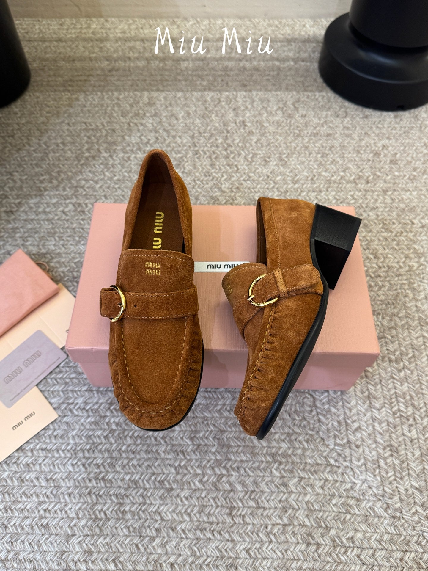 MIUMIU 26S HEEL LOAFERS 50 MM IN BROWN SUEDE