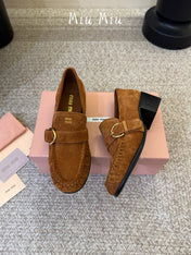 MIUMIU 26S HEEL LOAFERS 50 MM IN BROWN SUEDE