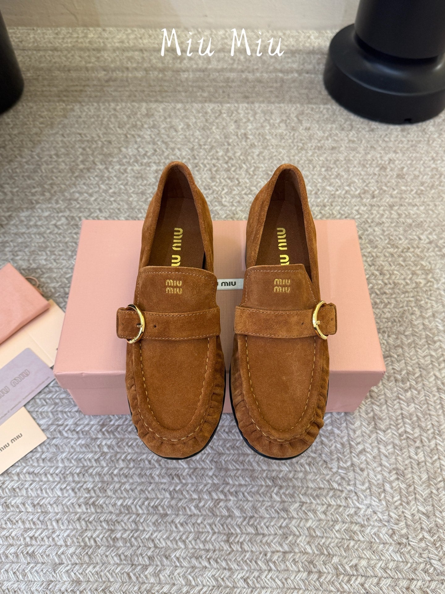 MIUMIU 26S HEEL LOAFERS 50 MM IN BROWN SUEDE