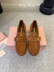MIUMIU 26S HEEL LOAFERS 50 MM IN BROWN SUEDE