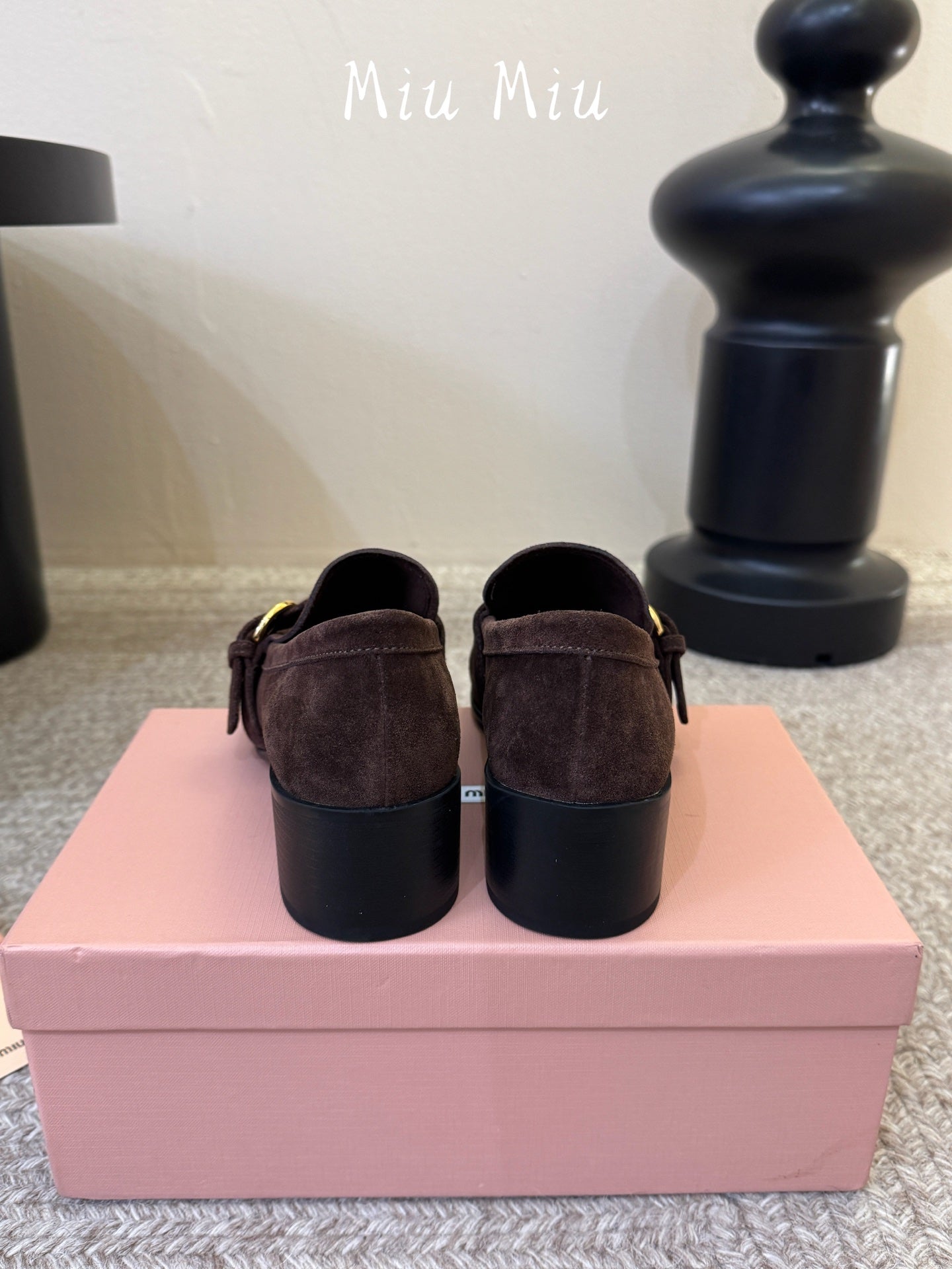 MIUMIU 26S HEEL LOAFERS 50 MM IN DARK BROWN SUEDE