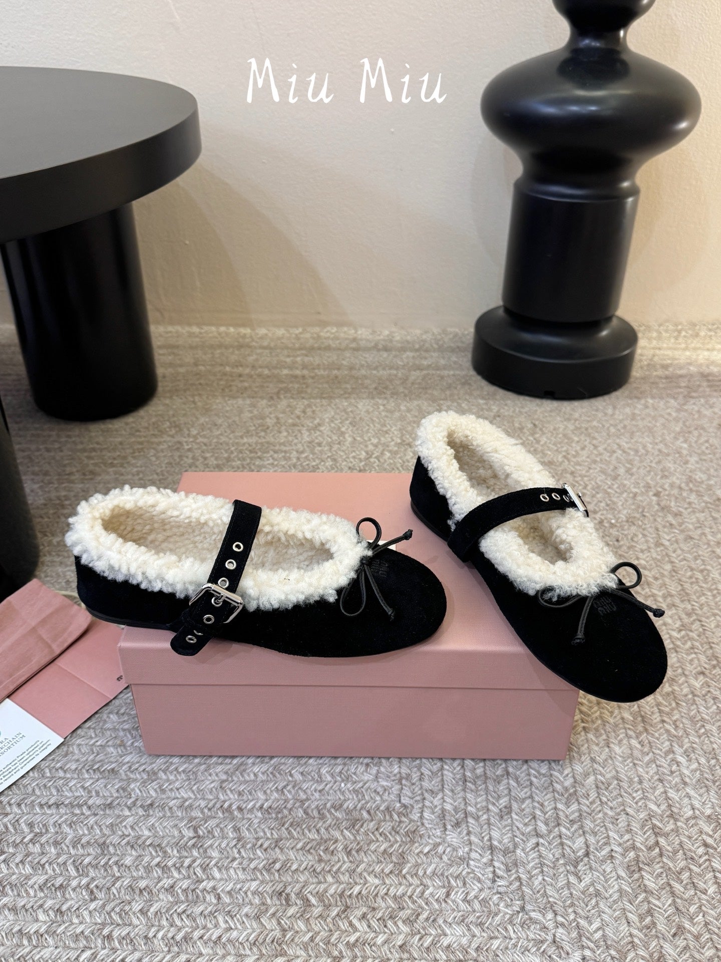 MIUMIU 26S SHEARLING-LINED MARY JANE IN BLACK SUEDE