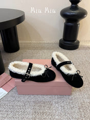 MIUMIU 26S SHEARLING-LINED MARY JANE IN BLACK SUEDE
