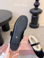 MIUMIU 26S SHEARLING-LINED MARY JANE IN BLACK SUEDE