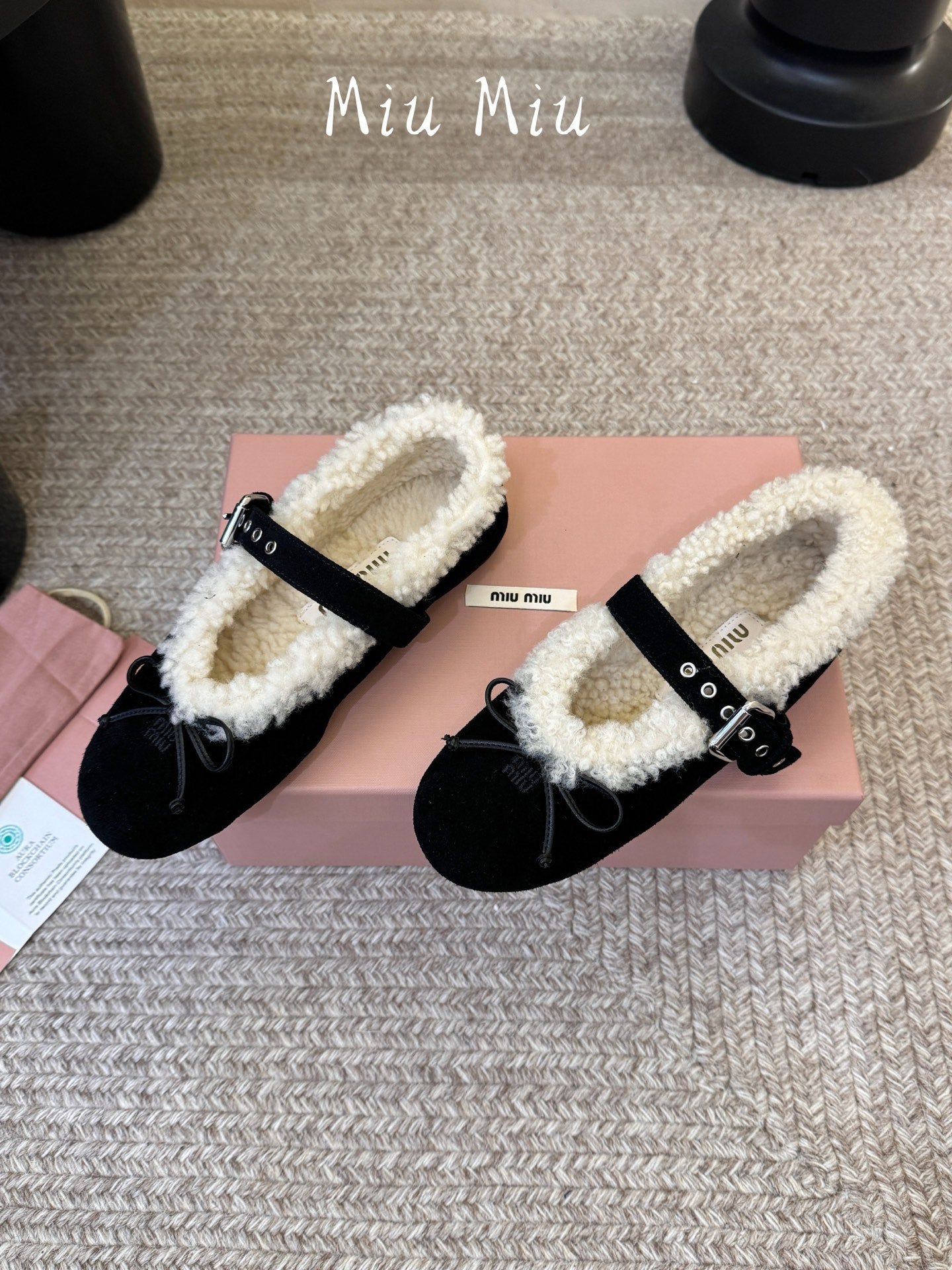 MIUMIU 26S SHEARLING-LINED MARY JANE IN BLACK SUEDE
