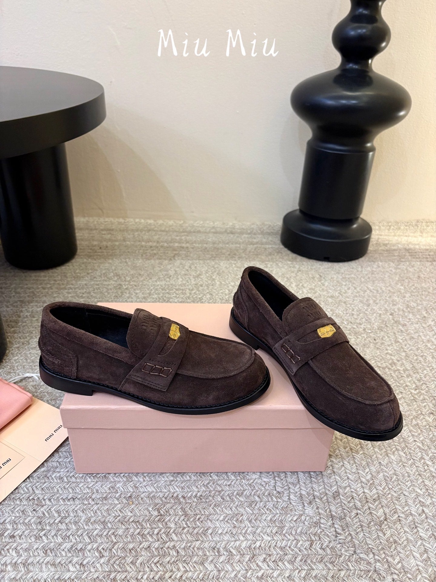 MIUMIU 26S COIN PENNY LOAFERS IN DARK BROWN SUEDE