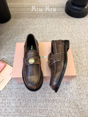 MIUMIU 26S COIN PENNY LOAFERS IN DARK BROWN CALFSKIN