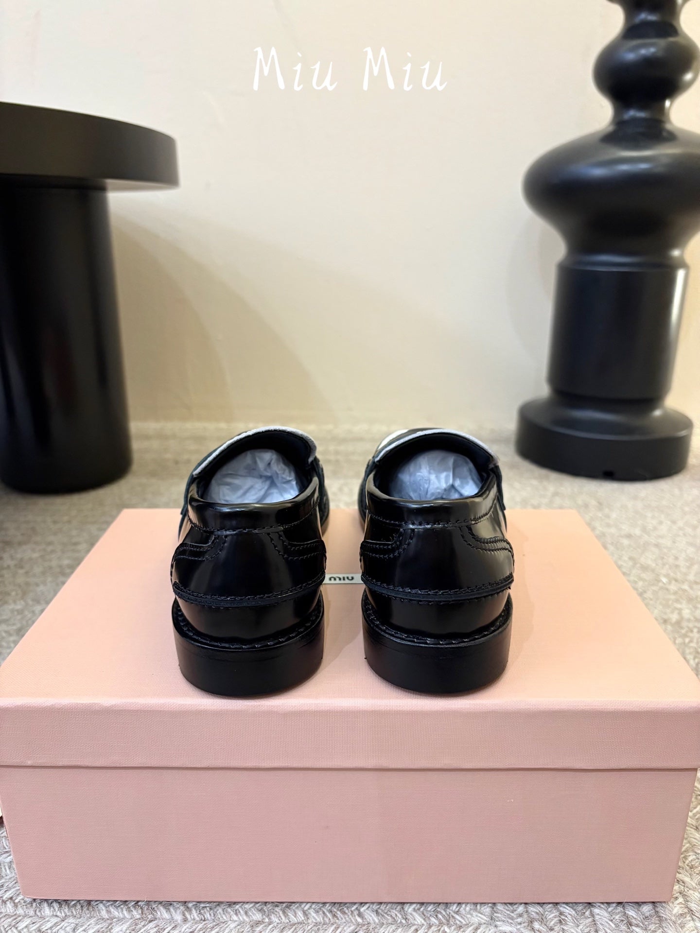 MIUMIU 26S COIN PENNY LOAFERS IN BLACK MIX WHITE CALFSKIN