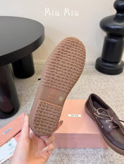 MIUMIU 26S LACE-UP LOAFERS IN DARK BROWN CALFSKIN RUBBER SOLE